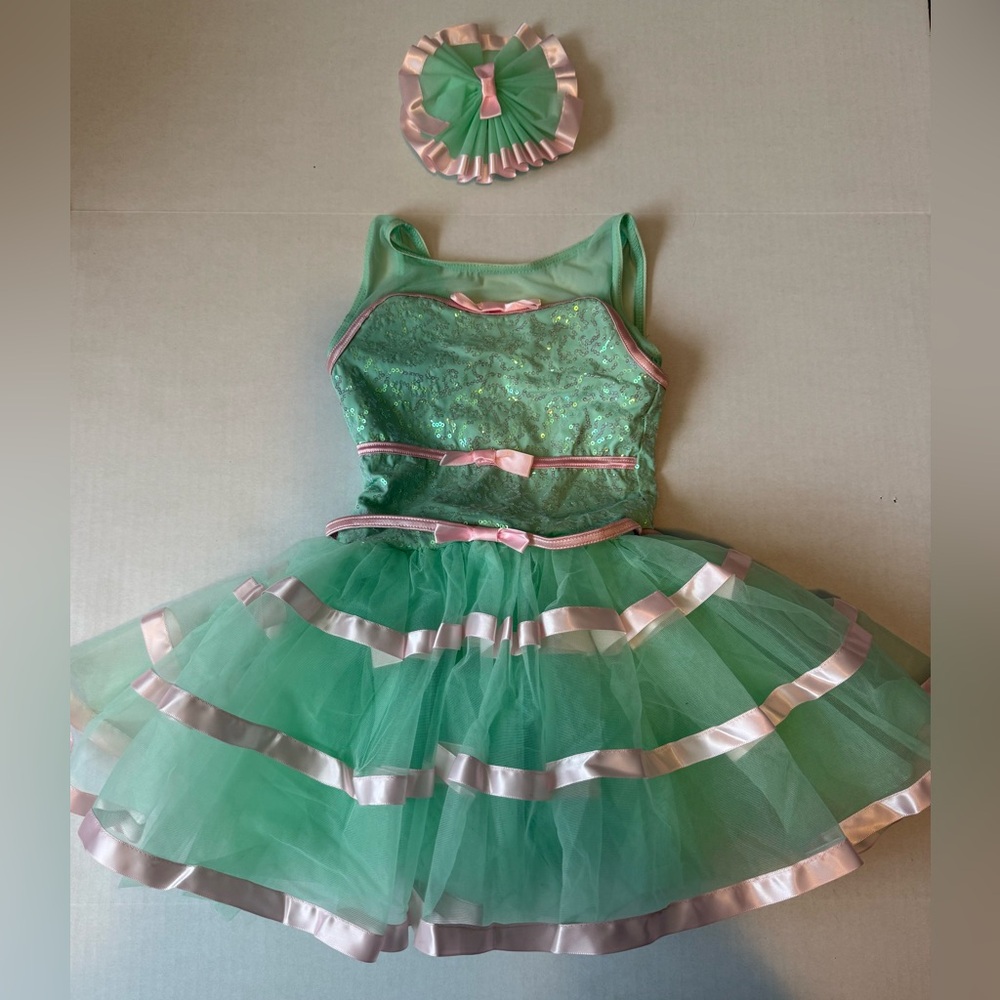 Weissman Sparkling Green and Pink Dance Costume